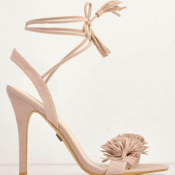 Blush Faux Suede Floral Stiletto Heels - Picture 5 of 6